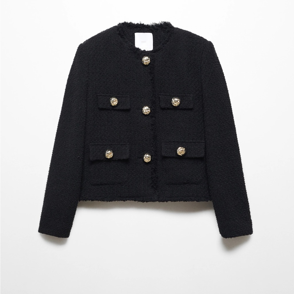 MANGO Black Textured Tweed Jacket size M